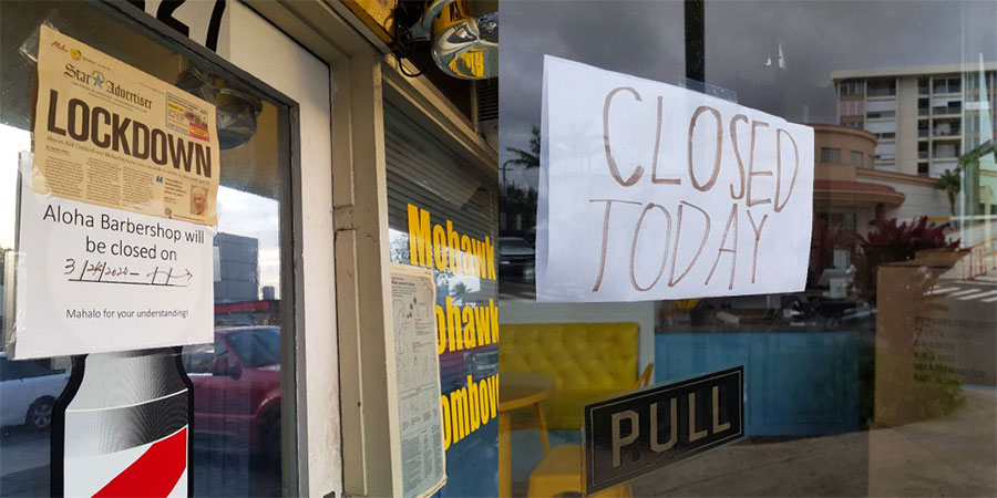 [그림 1] 하와이州 오아후(Oahu)섬 호놀룰루 일대의 상점들이 ‘셧다운’ 이후 문을 닫은 모습(통신원 직접 촬영)